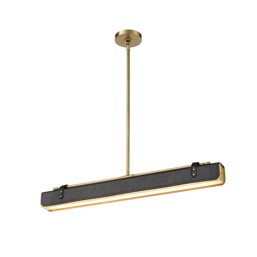 Kuzco Alora Valise 31in 1-Light LED Pendant | Vintage Brass Tuxedo Leather and Frosted Acrylic | Kitchen Island & Dining Room | Model PD307931VBTL