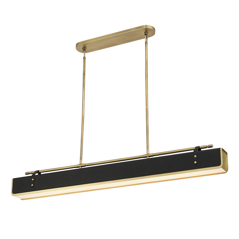 Kuzco Alora Valise 60in 1-Light LED Pendant | Vintage Brass Tuxedo Leather and Frosted Acrylic | Kitchen Island & Dining Room | Model PD307960VBTL