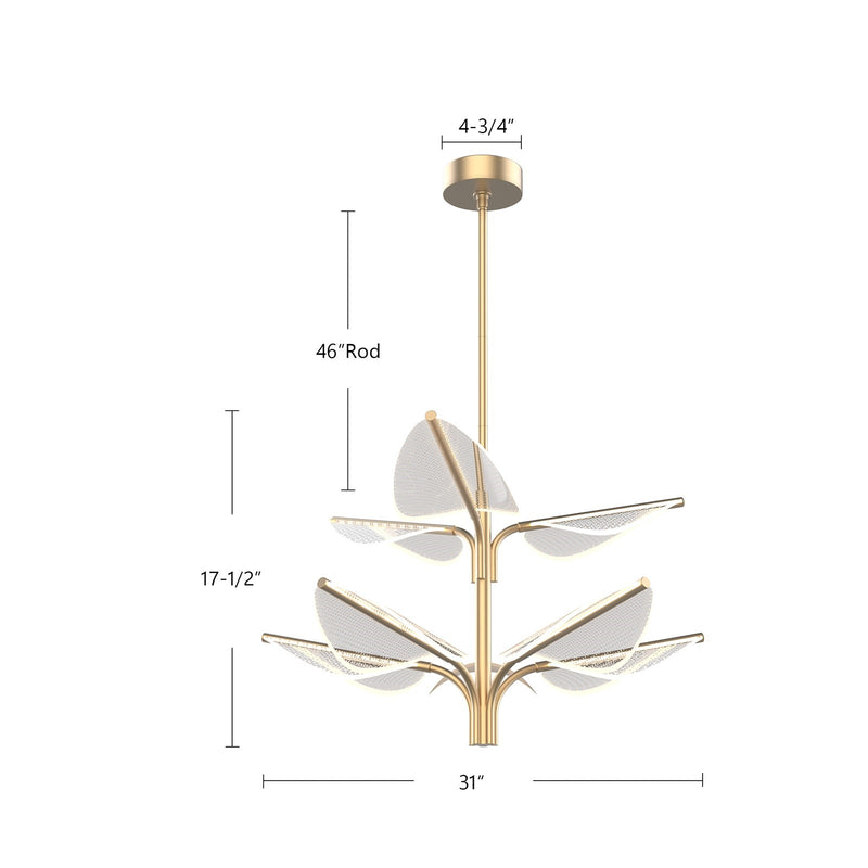 Kuzco Flora 31in 8-Head LED Pendant | Art Deco Natural Brass and Clear Acrylic | Dining Room & Living Room | 31 x 31 x 17.5 in | Model PD321132NB