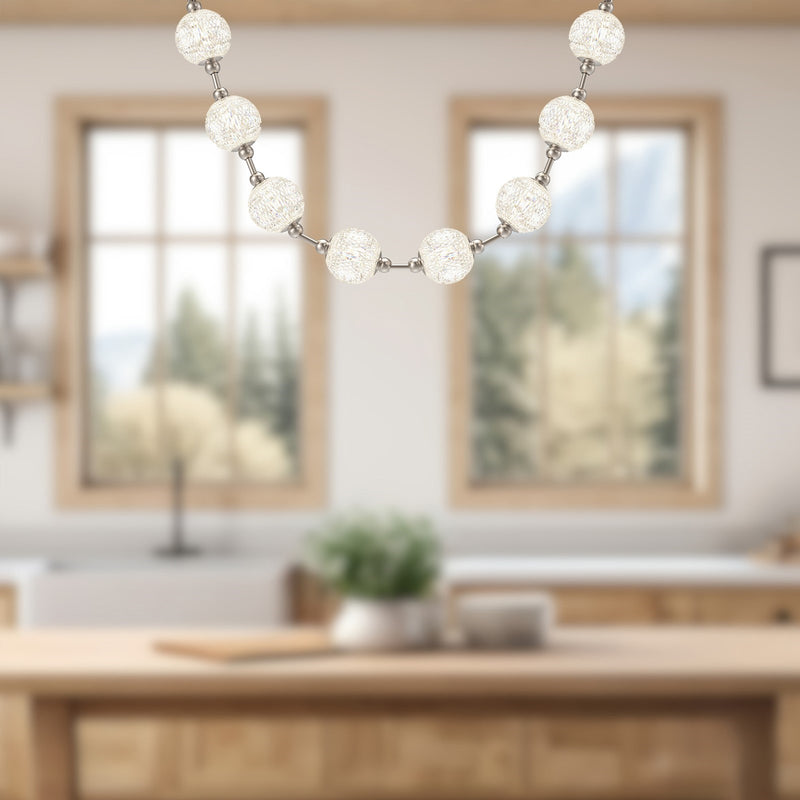 Kuzco Alora Marni 58in 8-Light LED Linear Pendant | Polished Nickel and Clear Carved Acrylic | Kitchen Island & Dining Room | Model PD321708PN