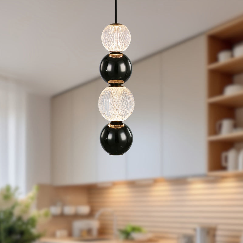 Kuzco Onyx 5in LED Pendant | Natural Brass and Clear Carved Acrylic | Kitchen Island & Dining Room | 5 x 5 x 15 in | Model PD321815NB