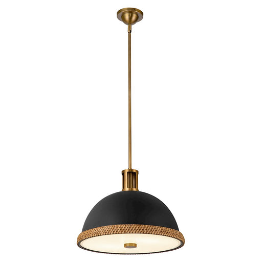 Kuzco Doral 16in 2-Light Pendant | Industrial Matte Black and Vintage Brass Steel with Rattan Detail | Kitchen Island & Dining | Model PD331016MBVB