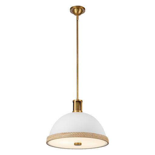 Kuzco Doral 16in 2-Light Pendant | Matte White and Vintage Brass with Rattan Detail | Kitchen Island & Dining Room | Model PD331016MWVB