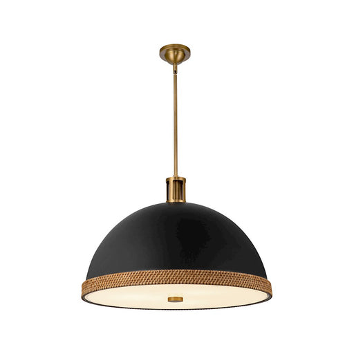 Kuzco Doral 24in 3-Light Pendant | Industrial Matte Black Steel and Vintage Brass with Rattan Detail | Kitchen Island & Dining | Model PD331024MBVB