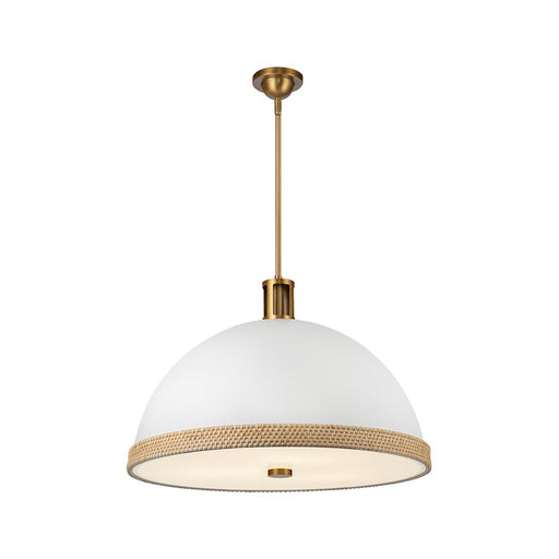 Kuzco Doral 24in 3-Light Pendant | Matte White and Vintage Brass Steel with Rattan Detail | Kitchen Island & Dining Room | Model PD331024MWVB