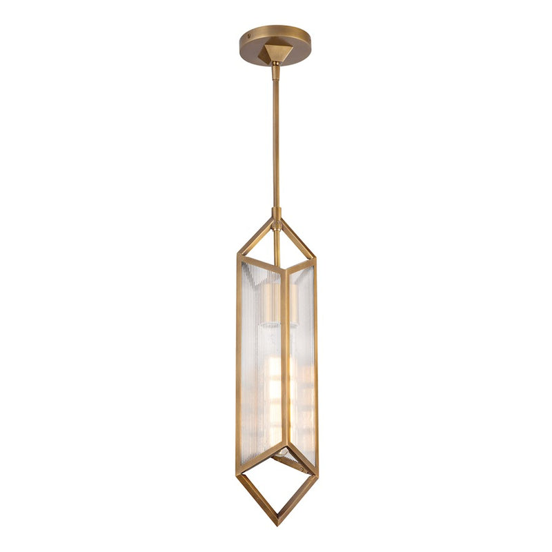 Kuzco Cairo 19in 1-Light Pendant | Modern Vintage Brass Steel and Clear Ribbed Glass | Kitchen Island & Dining Room | Model PD332119VBCR