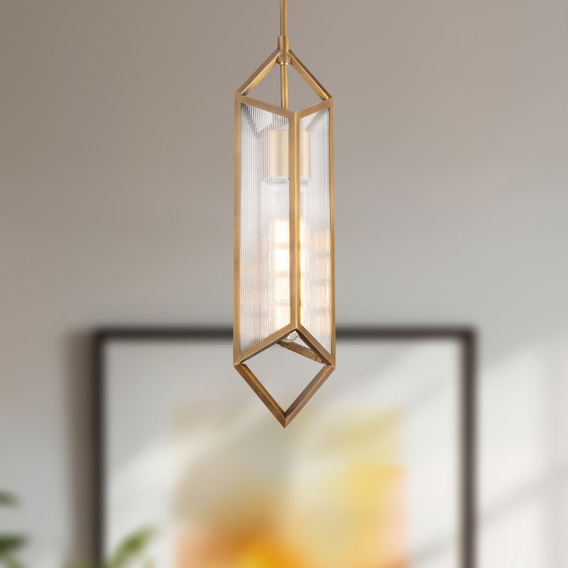 Kuzco Cairo 19in 1-Light Pendant | Modern Vintage Brass Steel and Clear Ribbed Glass | Kitchen Island & Dining Room | Model PD332119VBCR