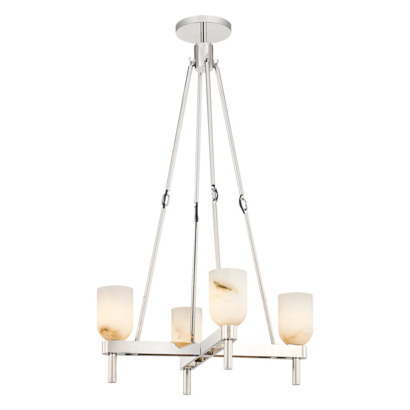 Kuzco Lucian 22in 4-Light Pendant | Classic Elegance Polished Nickel and Alabaster with Clear Crystal | Dining Room & Foyer | Model PD338422PNAR