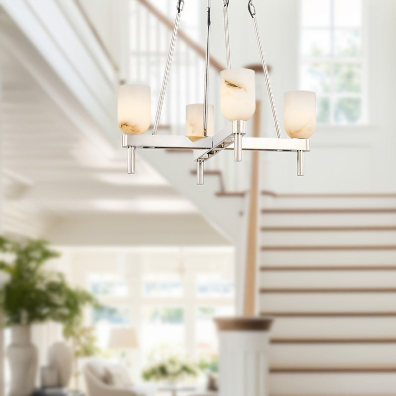 Kuzco Lucian 22in 4-Light Pendant | Classic Elegance Polished Nickel and Alabaster with Clear Crystal | Dining Room & Foyer | Model PD338422PNAR