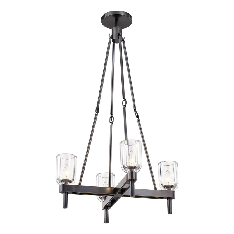 Kuzco Lucian 22in 4-Light Pendant | Urban Bronze Steel and Clear Crystal Glass | Dining Room & Living Room | 22 x 22 x 35.4 in | Model PD338422UBCC