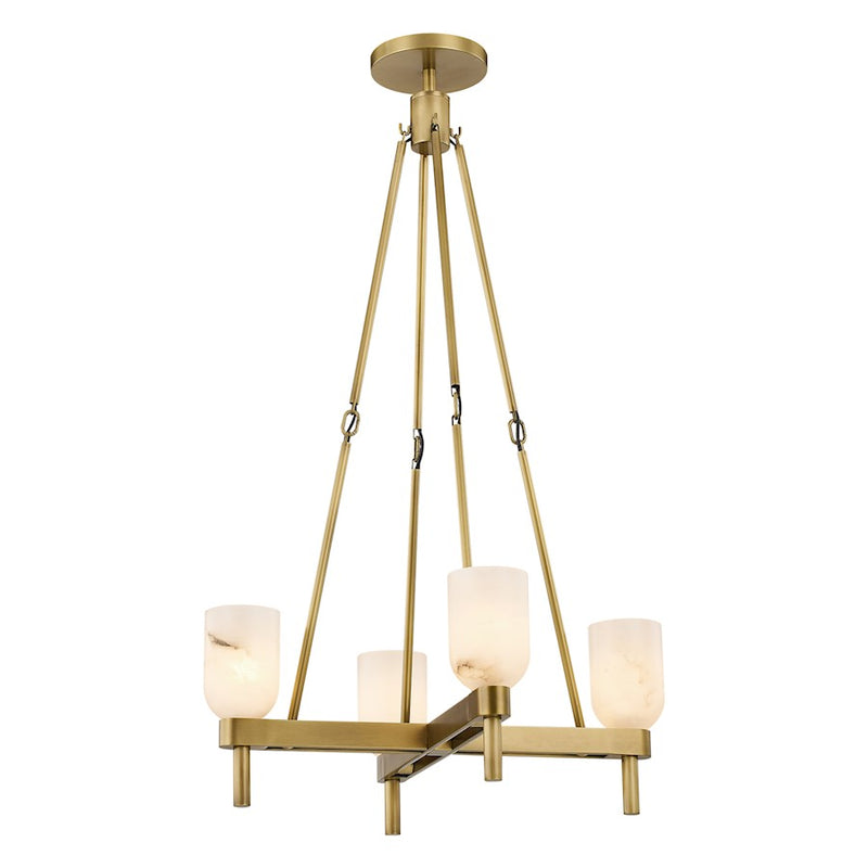 Kuzco Lucian 22in 4-Light Pendant | Vintage Brass Alabaster and Clear Crystal | Dining Room | 35 x 22 in | Model PD338422VBAR