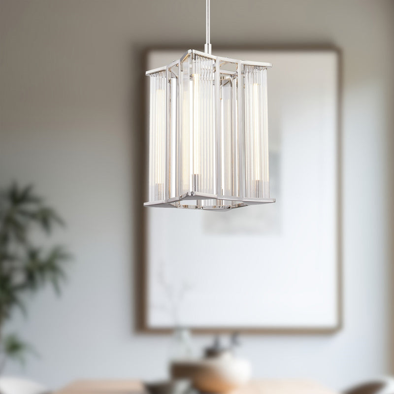 Kuzco Sabre 11in LED Pendant | Modern Polished Nickel Ribbed Glass | Kitchen Island & Dining Room | 11 x 11 x 18 in | Model PD339415PNCR