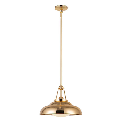 Kuzco Alora Palmetto 14in 1-Light Pendant | Industrial Polished Brass and Glossy Opal Glass | Kitchen Island & Dining Room | Model PD344014PBGO
