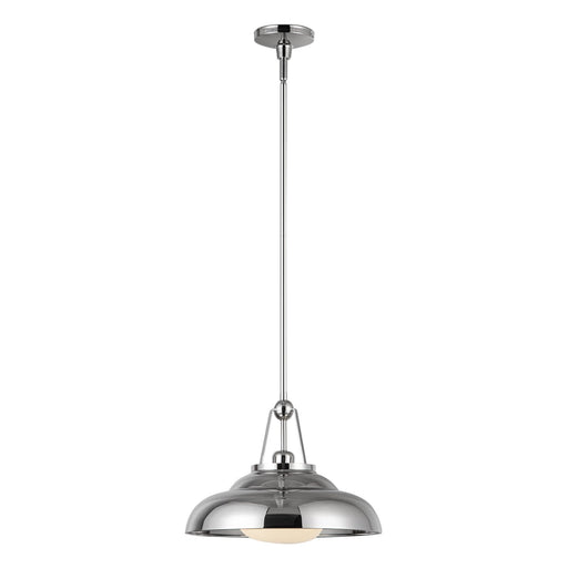 Kuzco Palmetto 14in 1-Light Pendant | Industrial Polished Nickel Steel and Glossy Opal Glass | Kitchen Island & Dining Room | Model PD344014PNGO