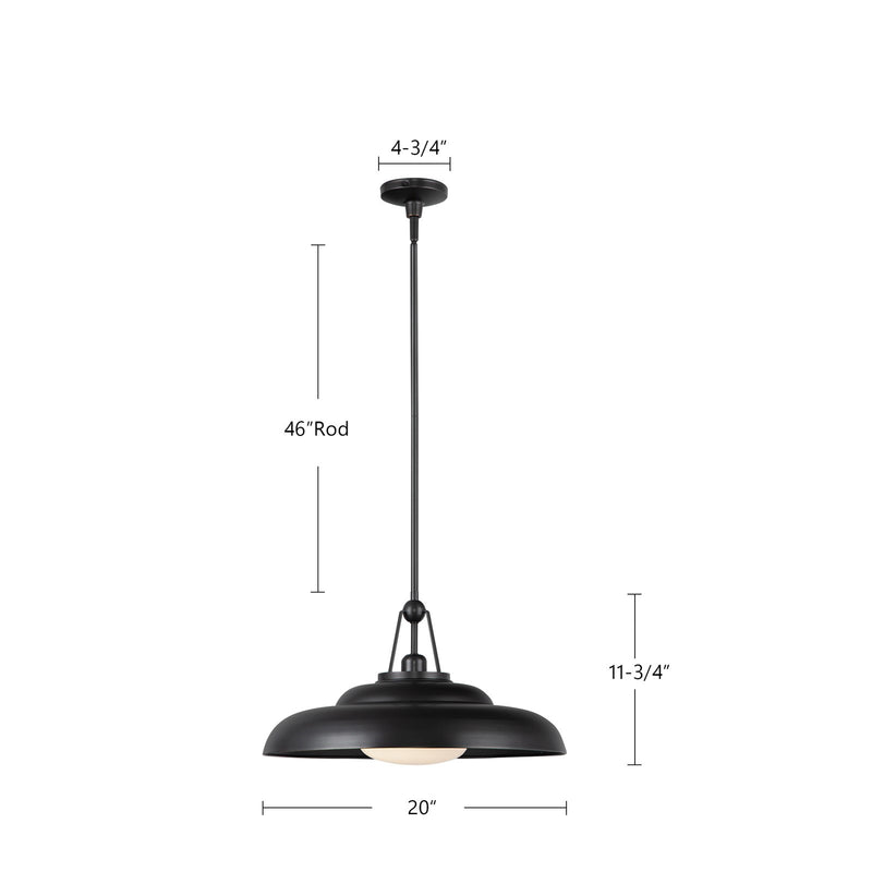 Kuzco Palmetto 20in 1-Light Pendant | Vintage Industrial Urban Bronze Steel and Glossy Opal Glass | Kitchen Island & Dining Room | Model PD344020UBGO
