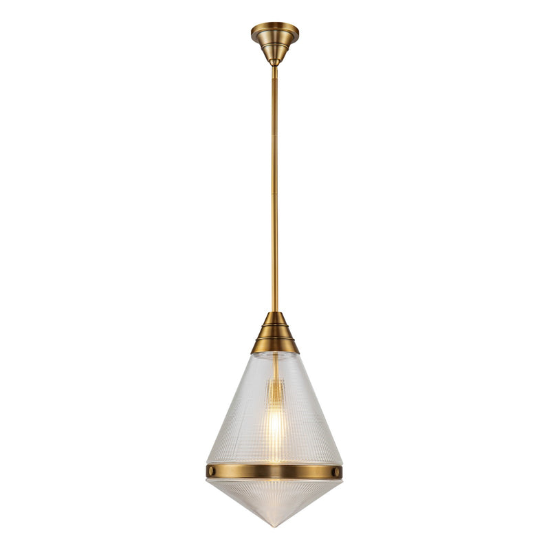 Kuzco Willard 22in 1-Light Pendant | Vintage Brass Steel and Clear Prismatic & Opal Glass | Kitchen Island & Dining Room | H | Model PD348022VBPG