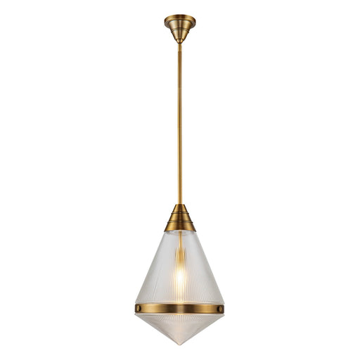 Kuzco Willard 22in 1-Light Pendant | Vintage Brass Steel and Clear Prismatic & Opal Glass | Kitchen Island & Dining Room | H | Model PD348022VBPG