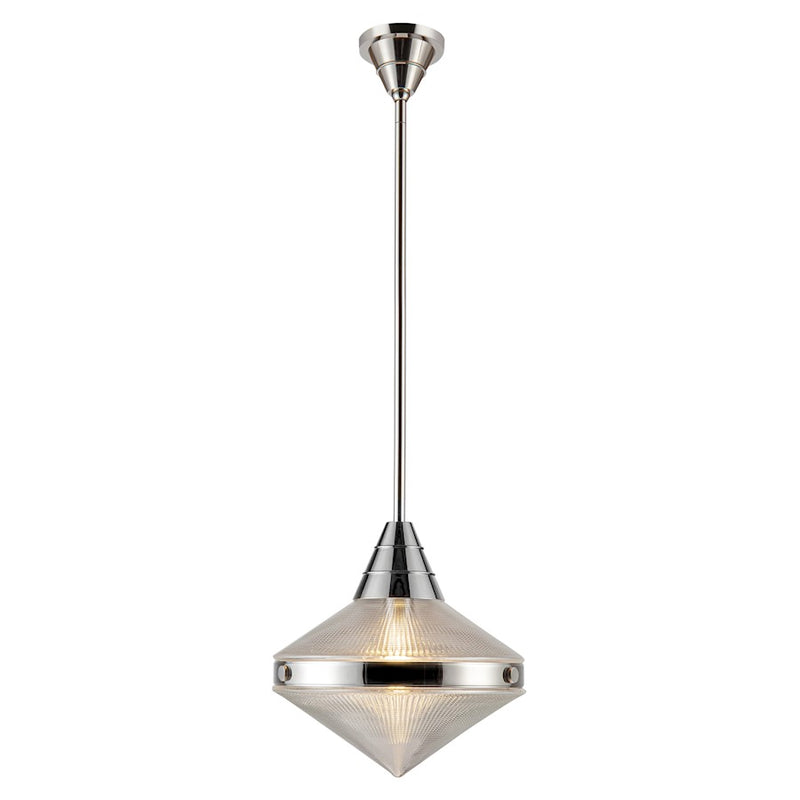 Kuzco Willard 14in 1-Light Pendant | Industrial Polished Nickel Steel and Clear Prismatic & Opal Glass | Kitchen Island & Dining | Model PD348114PNPG