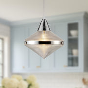 Kuzco Willard 14in 1-Light Pendant | Industrial Polished Nickel Steel and Clear Prismatic & Opal Glass | Kitchen Island & Dining | Model PD348114PNPG