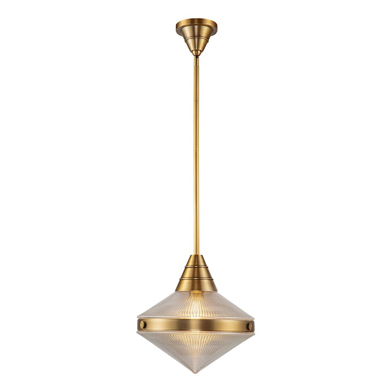 Kuzco Willard 14in 1-Light Pendant | Vintage Brass Steel and Prismatic Glass | Kitchen Island & Dining Room | Model PD348114VBPG