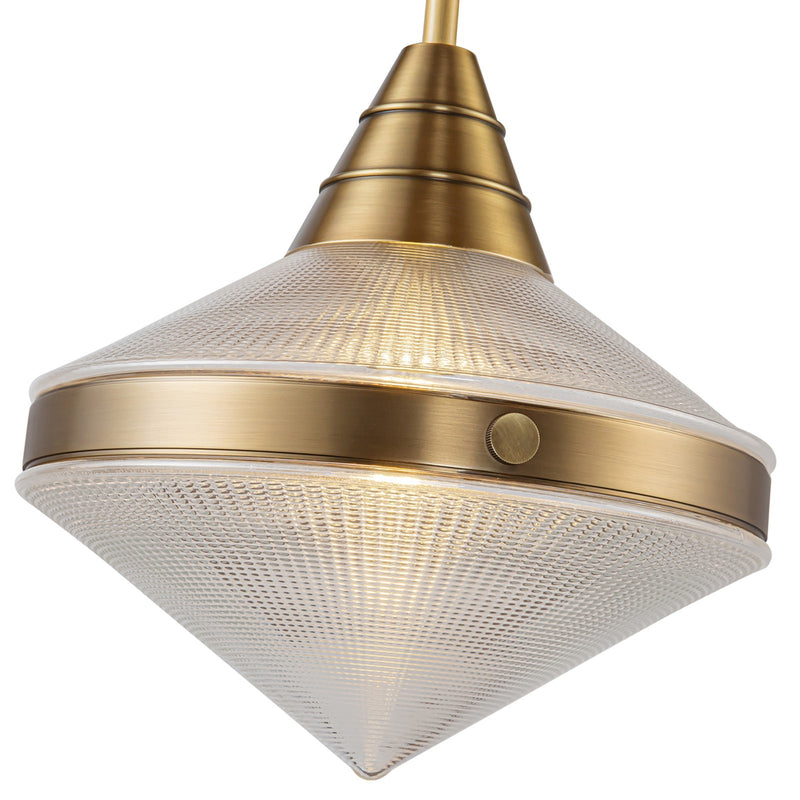 Kuzco Willard 14in 1-Light Pendant | Vintage Brass Steel and Prismatic Glass | Kitchen Island & Dining Room | Model PD348114VBPG