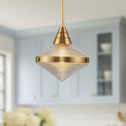 Kuzco Willard 14in 1-Light Pendant | Vintage Brass Steel and Prismatic Glass | Kitchen Island & Dining Room | Model PD348114VBPG