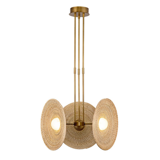 Kuzco Alora Harbour 18in 1-Light LED Pendant | Vintage Brass Steel and Natural Rattan Shade | Kitchen Island & Dining Room | Model PD350318VBWO
