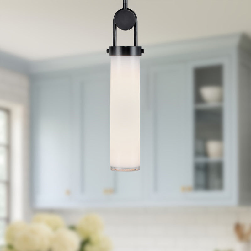 Kuzco Wynwood 15in 1-Light Pendant | Industrial Urban Bronze Steel and Glossy Opal Glass | Kitchen Island & Dining Room | Model PD355015UBGO