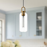 Kuzco Soji 5in 1-Light Pendant | Japanese-Inspired Aged Gold and Clear Glass | Kitchen Island & Dining Room | 8 x 1 x 14.88 in | Model PD401505AGCL