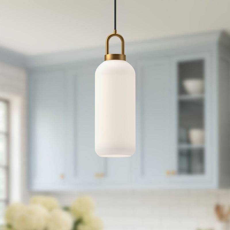 Kuzco Soji 1-Light 5in Pendant | Aged Gold and Opal Matte Glass | Kitchen Island & Dining Room | 8 x 1 x 14.88 in | Model PD401505AGOP