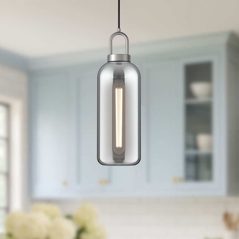 Kuzco Soji 5in 1-Light Pendant | Traditional Brushed Nickel and Smoked Solid Glass | Kitchen Island & Dining Room | Model PD401505BNSM