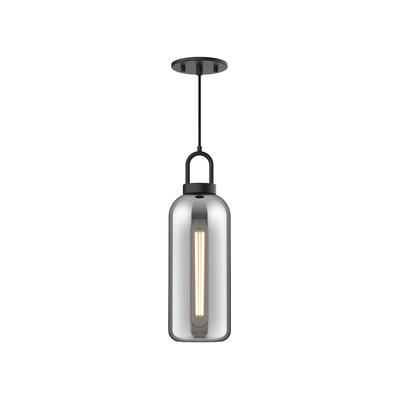 Kuzco Soji 8in 1-Light Pendant | Japanese Lantern-Inspired Matte Black Metal and Smoked Glass | Kitchen Island & Dining Room | Model PD401505MBSM