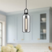Kuzco Soji 8in 1-Light Pendant | Japanese Lantern-Inspired Matte Black Metal and Smoked Glass | Kitchen Island & Dining Room | Model PD401505MBSM