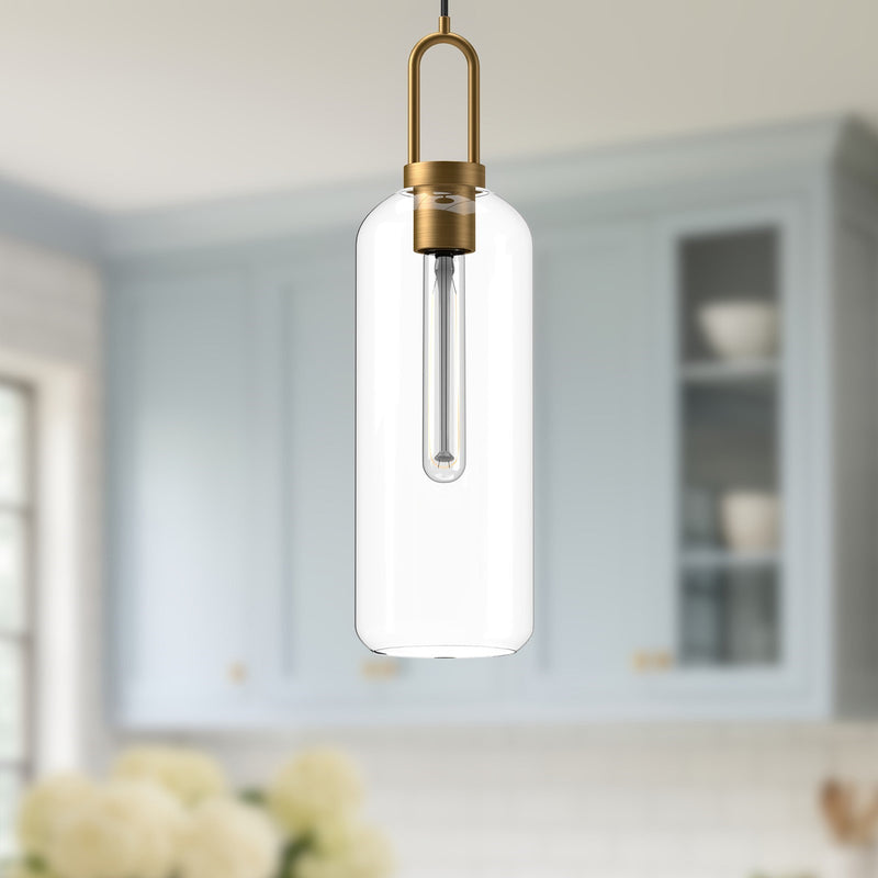 Kuzco Soji 6in 1-Light Pendant | Traditional Aged Gold and Clear Glass | Kitchen Island & Dining Room | 20.75 x 6 in | Model PD401606AGCL