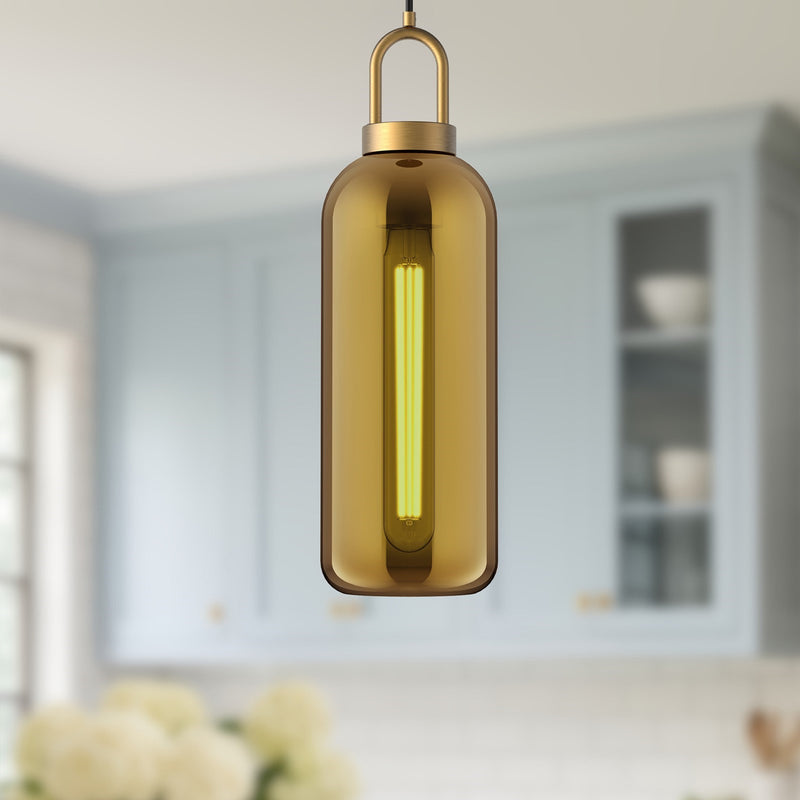 Kuzco Soji 6in 1-Light Pendant | Aged Gold and Copper Glass | Dining Room & Entryway | 20.75 H x 6 Dia in | Model PD401606AGCP