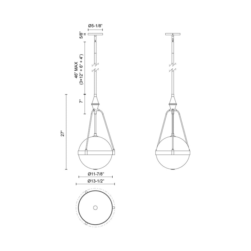 Kuzco Harmony 14in 3-Light Pendant | Brushed Gold Glossy Opal Glass | Dining Room & Kitchen Island | 27 x 13.5 in | Model PD406414BGGO