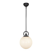 Kuzco Alora Mood Fiore 10in 1-Light Pendant | Vintage Matte Black Steel and Glossy Opal Glass | Kitchen Island & Dining Room | Model PD407910MBGO