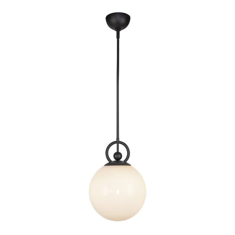 Kuzco Alora Mood Fiore 10in 1-Light Pendant | Vintage Matte Black Steel and Glossy Opal Glass | Kitchen Island & Dining Room | Model PD407910MBGO