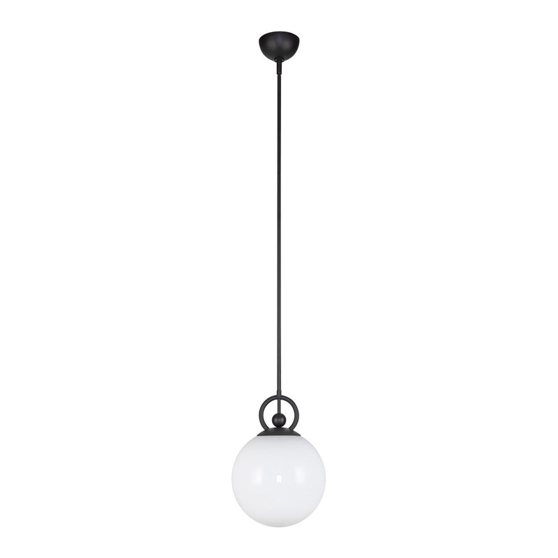 Kuzco Alora Mood Fiore 10in 1-Light Pendant | Vintage Matte Black Steel and Glossy Opal Glass | Kitchen Island & Dining Room | Model PD407910MBGO