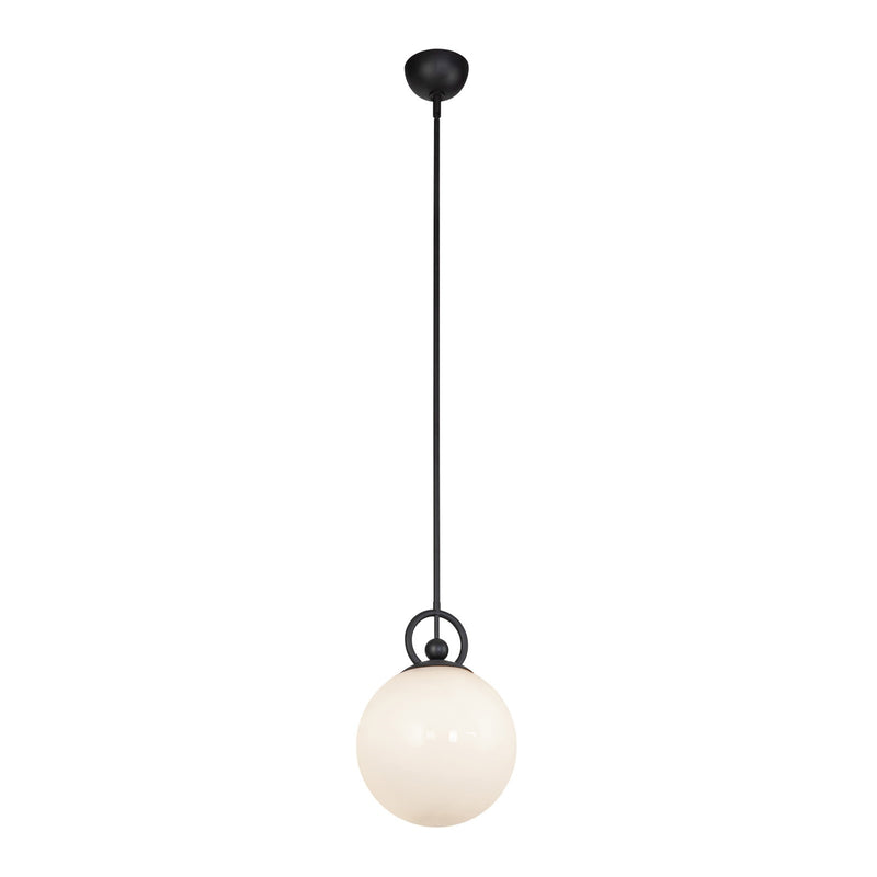 Kuzco Alora Mood Fiore 10in 1-Light Pendant | Vintage Matte Black Steel and Glossy Opal Glass | Kitchen Island & Dining Room | Model PD407910MBGO