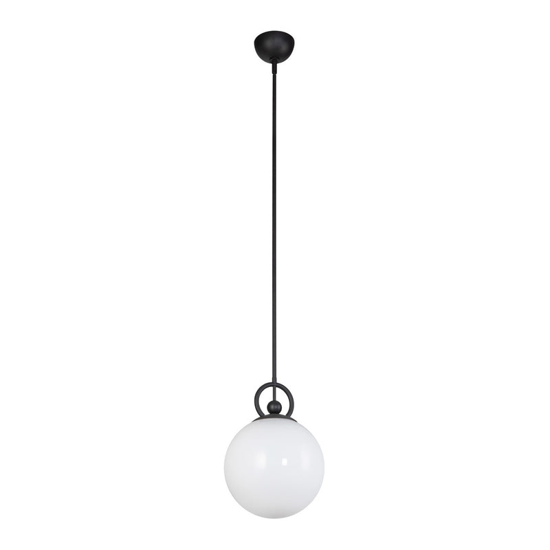 Kuzco Alora Mood Fiore 10in 1-Light Pendant | Vintage Matte Black Steel and Glossy Opal Glass | Kitchen Island & Dining Room | Model PD407910MBGO