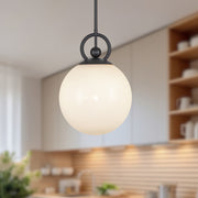 Kuzco Alora Mood Fiore 10in 1-Light Pendant | Vintage Matte Black Steel and Glossy Opal Glass | Kitchen Island & Dining Room | Model PD407910MBGO