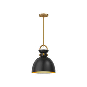 Alora Mood Waldo 11in 1-Light Pendant | Aged Gold and Matte Black Steel | Kitchen Island & Dining Room | 13 x 11 in | Model PD411311AGMB