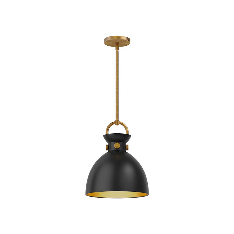 Alora Mood Waldo 11in 1-Light Pendant | Aged Gold and Matte Black Steel | Kitchen Island & Dining Room | 13 x 11 in | Model PD411311AGMB