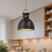Alora Mood Waldo 11in 1-Light Pendant | Aged Gold and Matte Black Steel | Kitchen Island & Dining Room | 13 x 11 in | Model PD411311AGMB