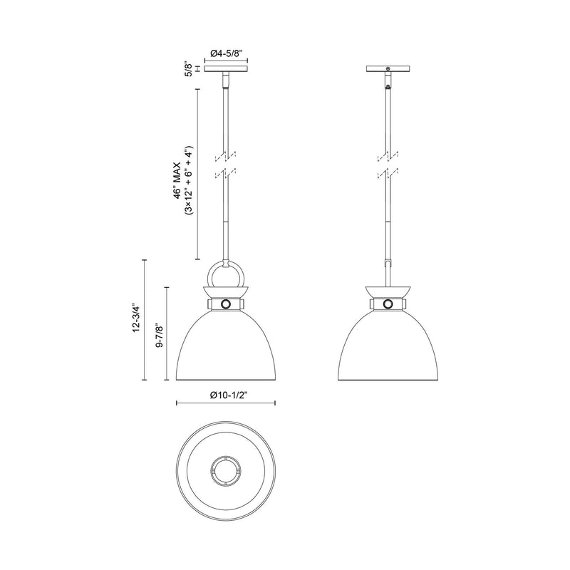 Alora Mood Waldo 11in 1-Light Pendant | Aged Gold and Matte Black Steel | Kitchen Island & Dining Room | 13 x 11 in | Model PD411311AGMB