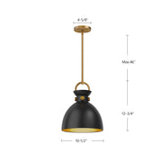 Alora Mood Waldo 11in 1-Light Pendant | Aged Gold and Matte Black Steel | Kitchen Island & Dining Room | 13 x 11 in | Model PD411311AGMB