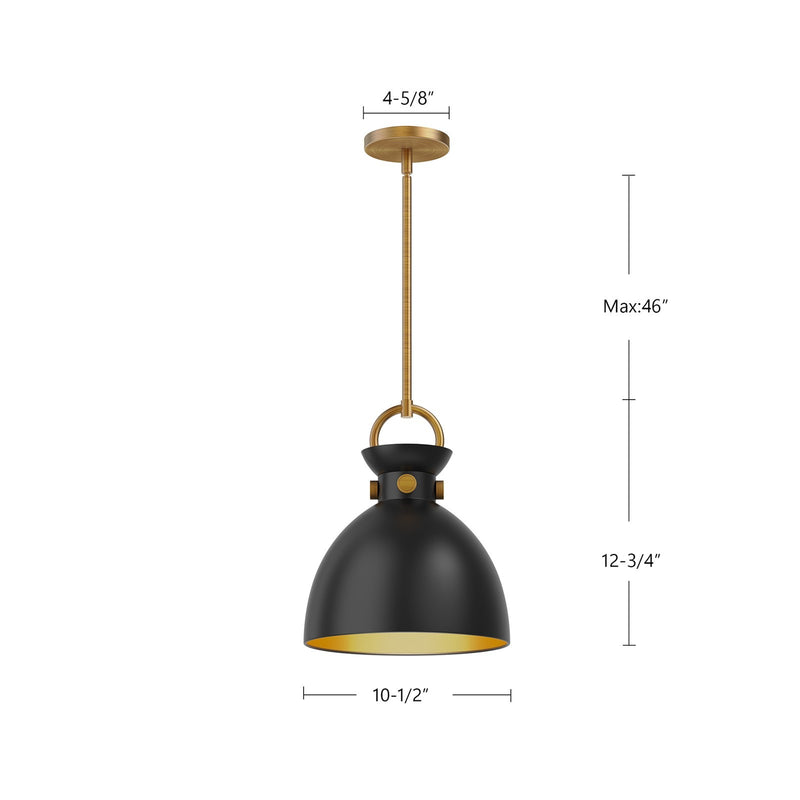 Alora Mood Waldo 11in 1-Light Pendant | Aged Gold and Matte Black Steel | Kitchen Island & Dining Room | 13 x 11 in | Model PD411311AGMB
