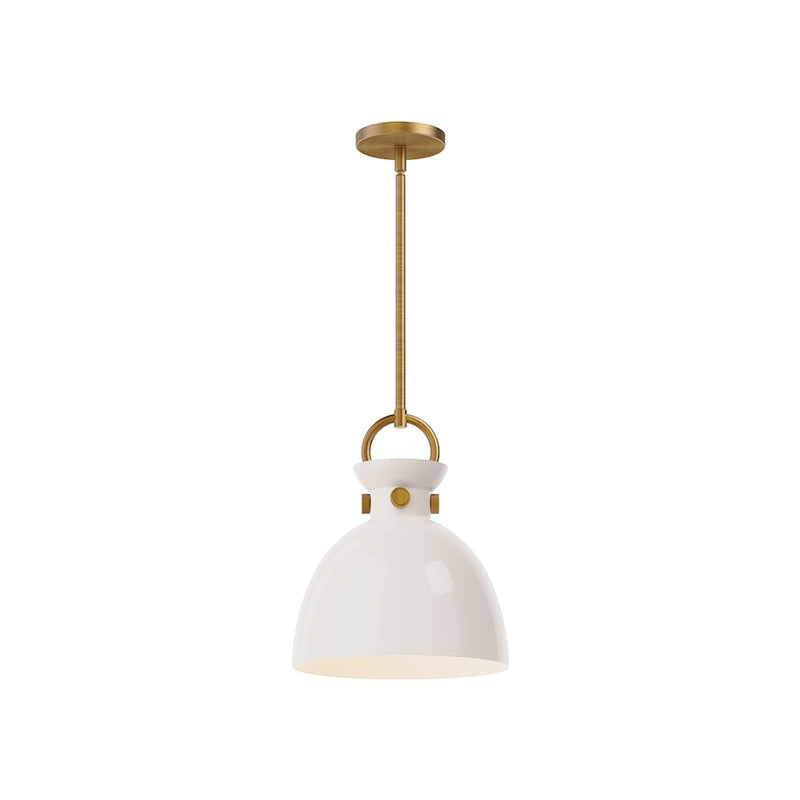 Kuzco Waldo 11in 1-Light Pendant | Aged Gold Steel and Glossy Opal Glass | Kitchen Island & Dining Room | 12.75 x 10.5 in | Model PD411811AGGO
