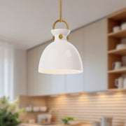 Kuzco Waldo 11in 1-Light Pendant | Aged Gold Steel and Glossy Opal Glass | Kitchen Island & Dining Room | 12.75 x 10.5 in | Model PD411811AGGO